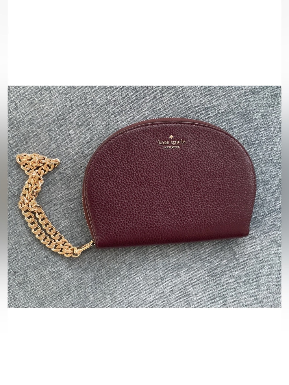 Kate Spade Jackson 1/2 Moon burgundy wristlet clutch leather gold chain